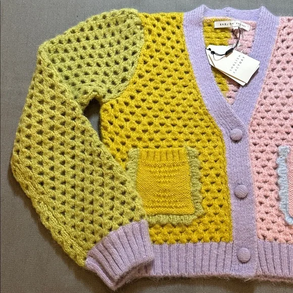 English Factory Pastel Colorblock Sweater Cardigan NWT XS - Picture 3 of 6